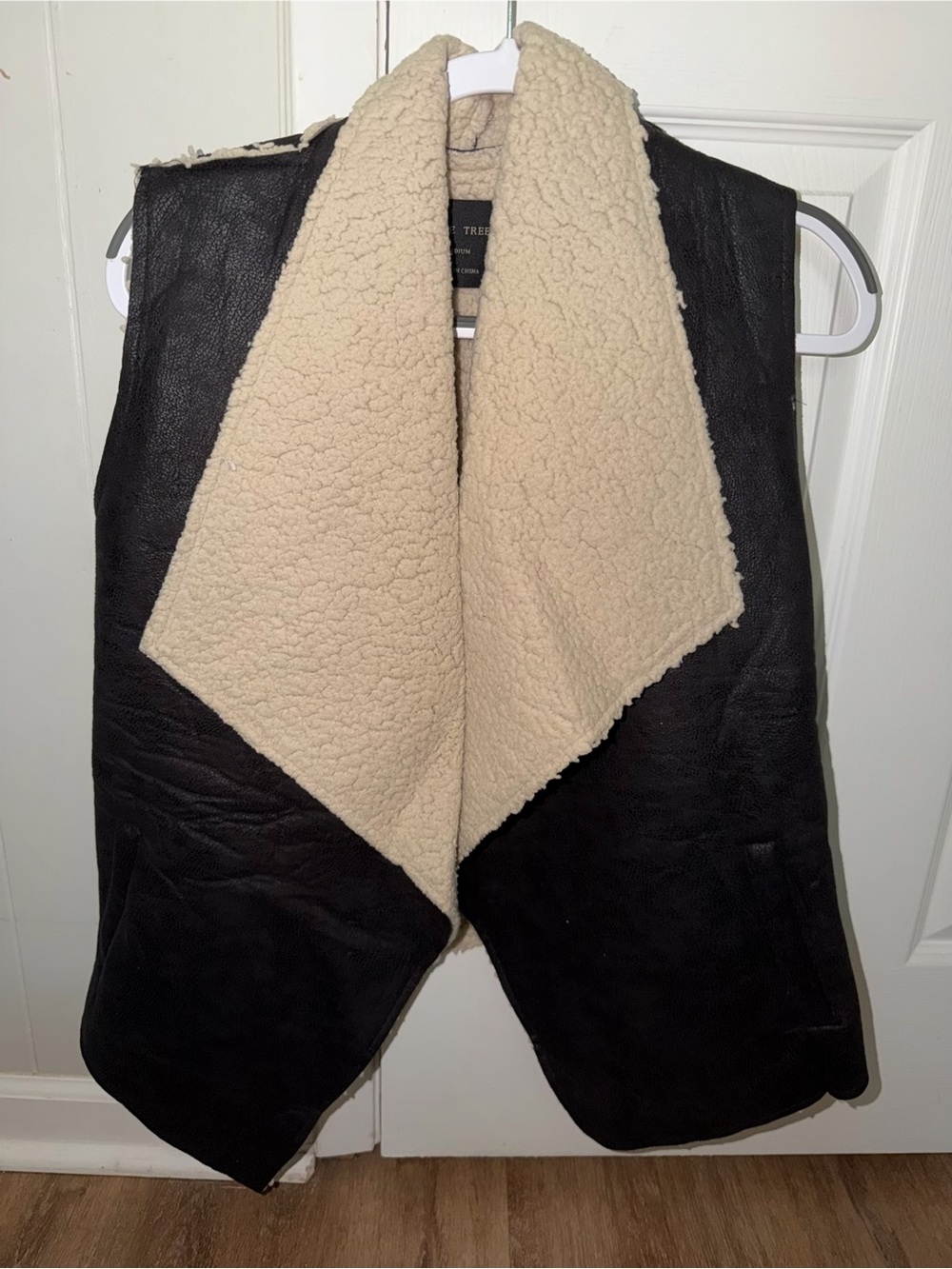 Black Faux-Suede Vest with Cream Sherpa Lining